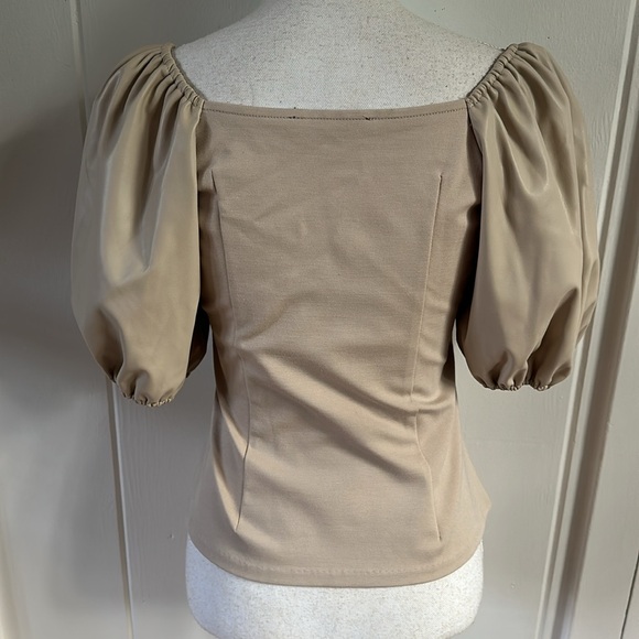 Boston Proper Faux Leather Puff Sleeve top! So cute - Picture 7 of 8